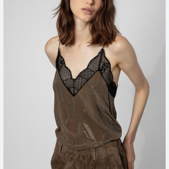 Brown Lace Trim Camisole - Picture 1 of 4